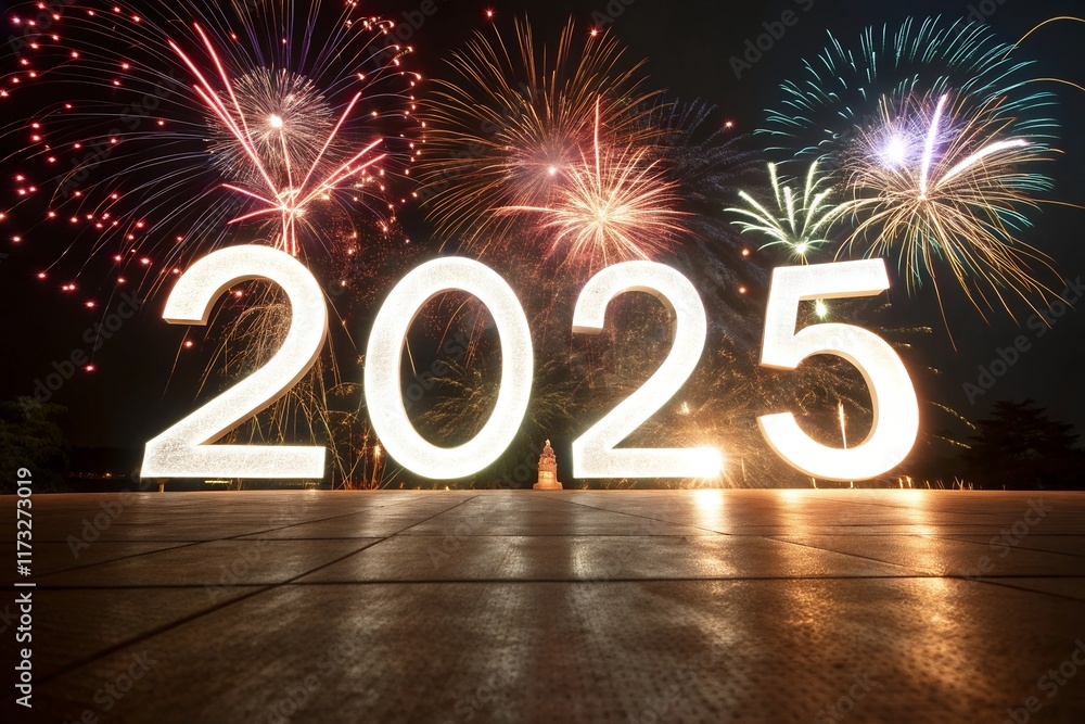 2025 with fireworks happy new year modern background with gradient 3d ...
