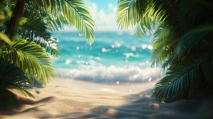 Wall Mural - Tropical beach adventure sandy shores scenic photography serene ocean view relaxation concept