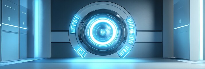 Poster - Futuristic sci-fi hallway with glowing circular portal.