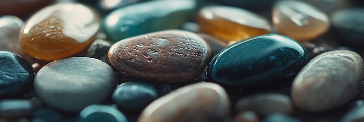 Poster - Close-up of colorful, smooth, polished stones.