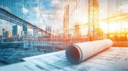Poster - Blueprint, urban landscape, city construction, architectural design, engineering.