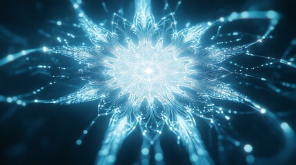 Poster - Abstract glowing blue energy particle radiating light.