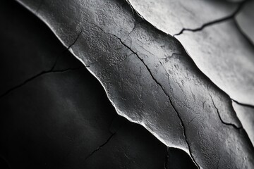 Aufkleber - Close-up of cracked, dark gray surface with texture and shadows.