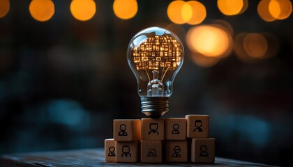 Leinwandbilder - AI adoption and innovation concept with digital brain in lightbulb