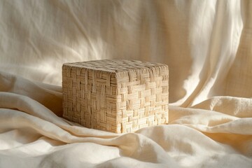 Poster - Woven cube on beige fabric.