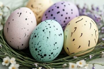 Wall Mural - Colorful Easter Eggs in a Nest