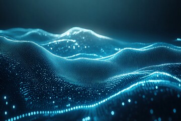 Aufkleber - Abstract blue digital wave particles background.