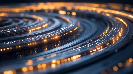 Aufkleber - Abstract glowing concentric circles with digital data flow.