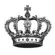 © Indri - Detailed, ornate, black and white, royal crown illustration.