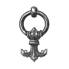 Wall Mural - Vintage decorative ornate metal ring pull, isolated on white.