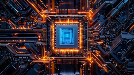 Leinwandbilder - Close-up of a central processing unit (CPU) with glowing circuits.