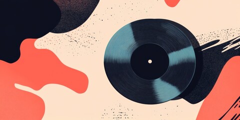 Poster - A record with a blue center and a black rim. The record is on a white background. The background has a lot of color and texture