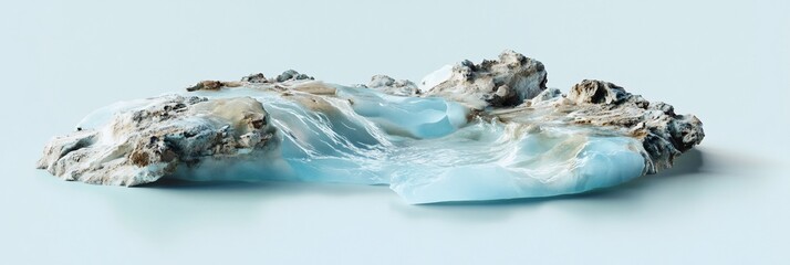 Poster - Abstract blue and brown glacial ice formation isolated on light blue background.