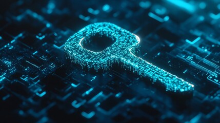Poster - Glowing digital key on circuit board.