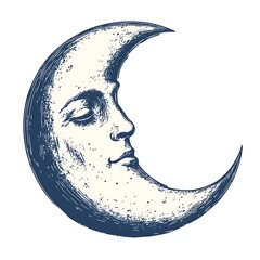 half moon with a human face illustration.