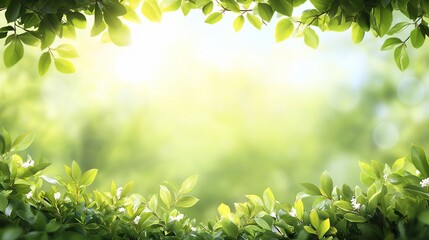 Poster - Lush green leaves frame a bright, sunlit background.