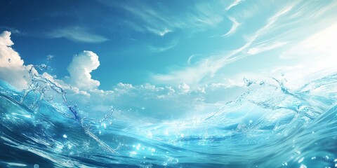 Wall Mural - A beautiful blue ocean with a few clouds in the sky. The water is calm and peaceful