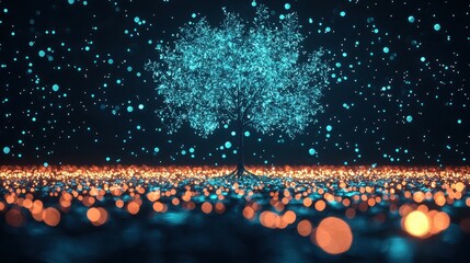 Wall Mural - a floating forest suspended above an endless sea of mist. the trees glow with soft bioluminescent hu
