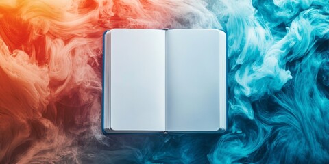 Wall Mural - a book is placed on a page with a colorful background, featuring a mix of blue and red hues