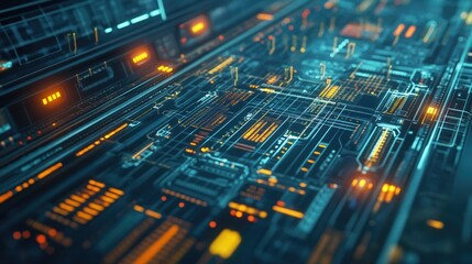 Train rail network engineering illustrated by virtual data panels used by engineers for smart transportation control