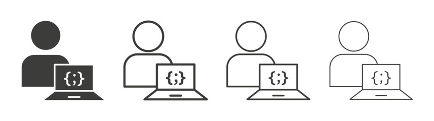 Programmer icon flat and linear vector illustration on white background.
