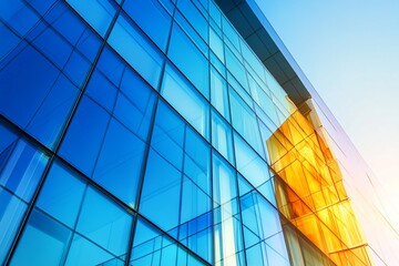 Poster - Modern glass building exterior reflecting sunlight.