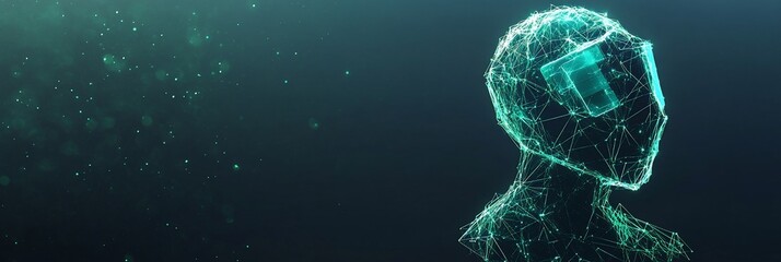 Fototapete - Abstract digital human head with glowing particles.