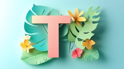 Wall Mural - paper letter alphabet character T font paper Art 3d Background 