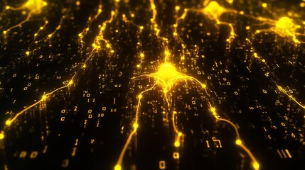 Aufkleber - Abstract glowing neural network with binary code.