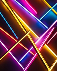 Aufkleber - Abstract vibrant neon light lines crisscrossing in a dark background.