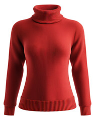 Stylish red turtleneck sweater isolated on transparent background.