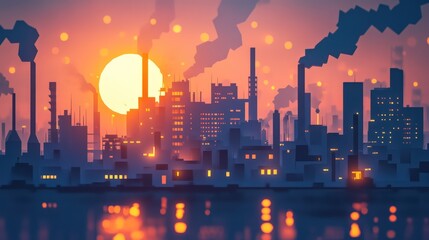 Sticker - city skyline at sunset