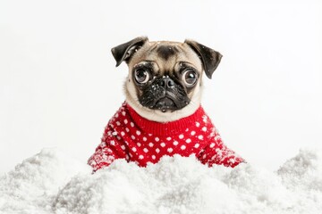 Wall Mural - Curious Pug in Polka Dot Sweater