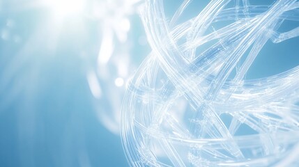 Fototapete - Abstract blue glowing helix structure, light rays background.