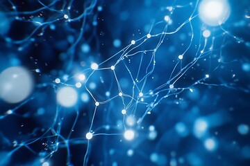 Aufkleber - Abstract blue glowing network connections.