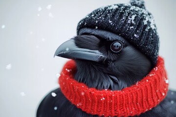 Wall Mural - Charming Raven in Winter Attire