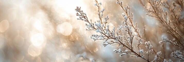 Aufkleber - Frosty winter branch with bokeh background.