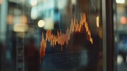 Leinwandbilder - Stock market graph displayed on a screen, seen through a window at night.