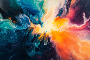 Wall Mural - vibrant abstract artwork featuring colorful liquid patterns and soft blending of shades in a central