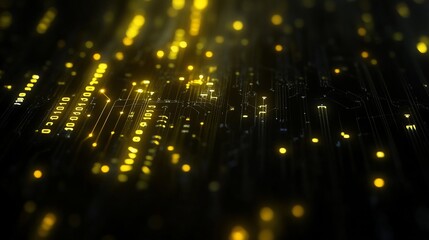 Poster - Abstract glowing circuit board with binary code.