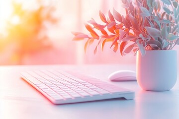 Aufkleber - A simple 2D flat design of a keyboard and a mouse, rendered in bright, cheerful colors on a white background