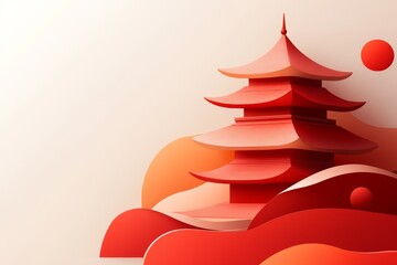 Aufkleber - A simple representation of a Khmer pagoda roof, drawn with clean lines and a soft gradient background
