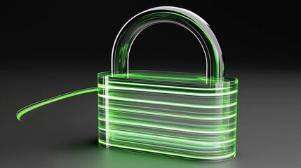 Poster - Glowing green glass padlock on dark background, representing digital security and data protection.