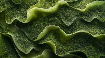 Aufkleber - Abstract green textured surface with wavy patterns and granular details, resembling a close-up of moss or algae.
