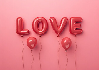 Wall Mural - air balloons in shape of word LOVE on pink background