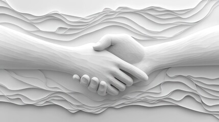 Sticker - Partnership: Two hands shaking, representing a successful business deal. paper cut Art Style 3d background 