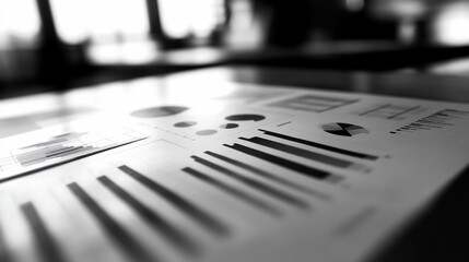Leinwandbilder - Close-up of grayscale financial charts and graphs on a table.