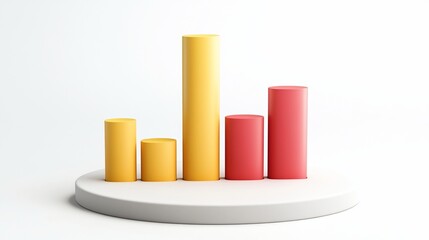 Leinwandbilder - 3D rendered bar graph showing growth and decline, yellow and red columns on a white platform.