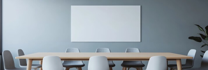 Aufkleber - Modern conference room featuring a blank whiteboard, a wooden table, and chairs, providing a minimalist and professional setting for meetings and presentations