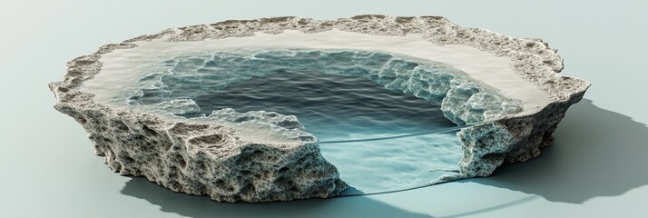 Aufkleber - Abstract coastal rock formation with a hidden cove, showcasing textured stone and calm water.